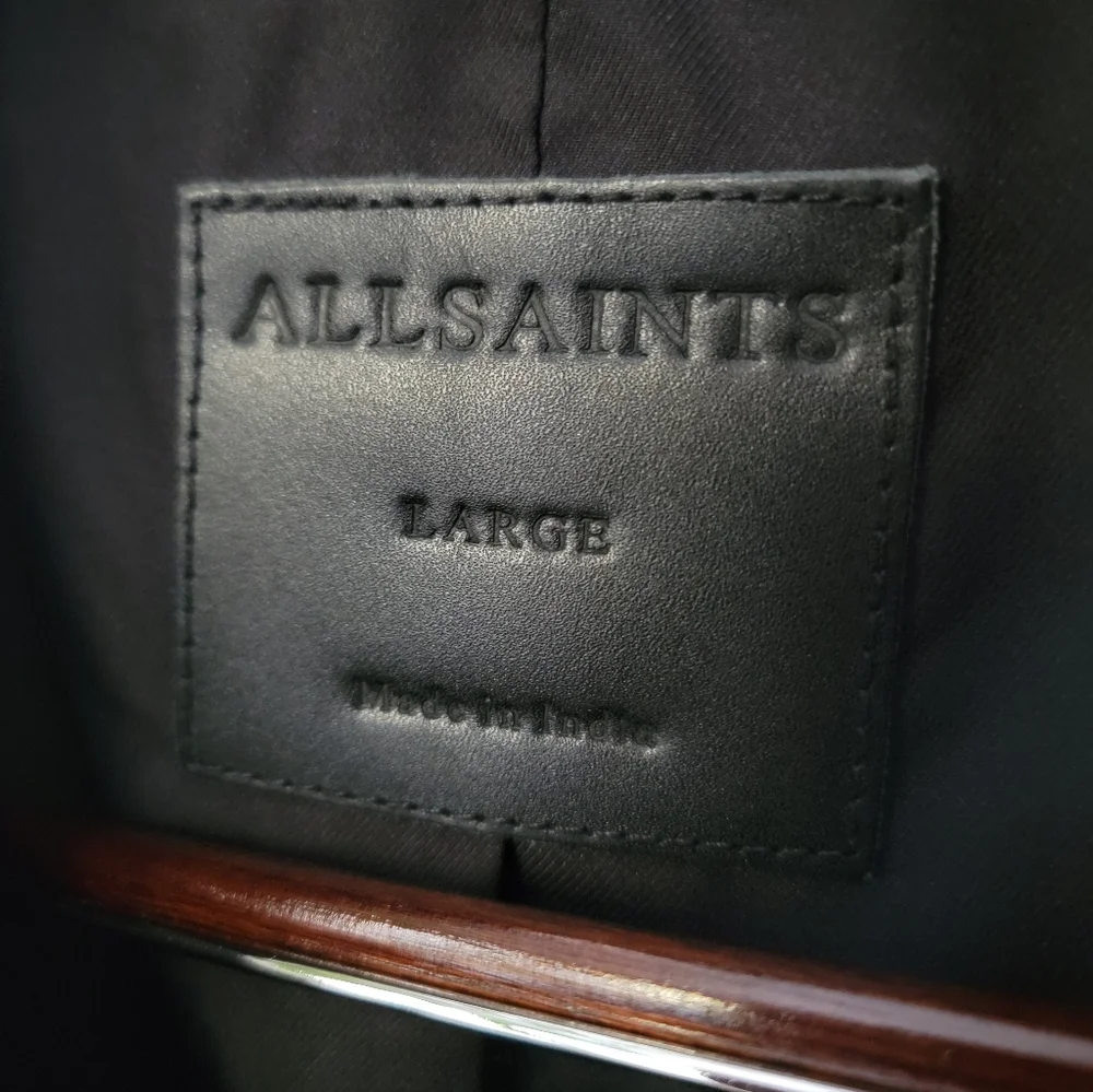 AllSaints Ryder Funnel Neck Cropped Lambskin Leather Jacket - Picture 2 of 13